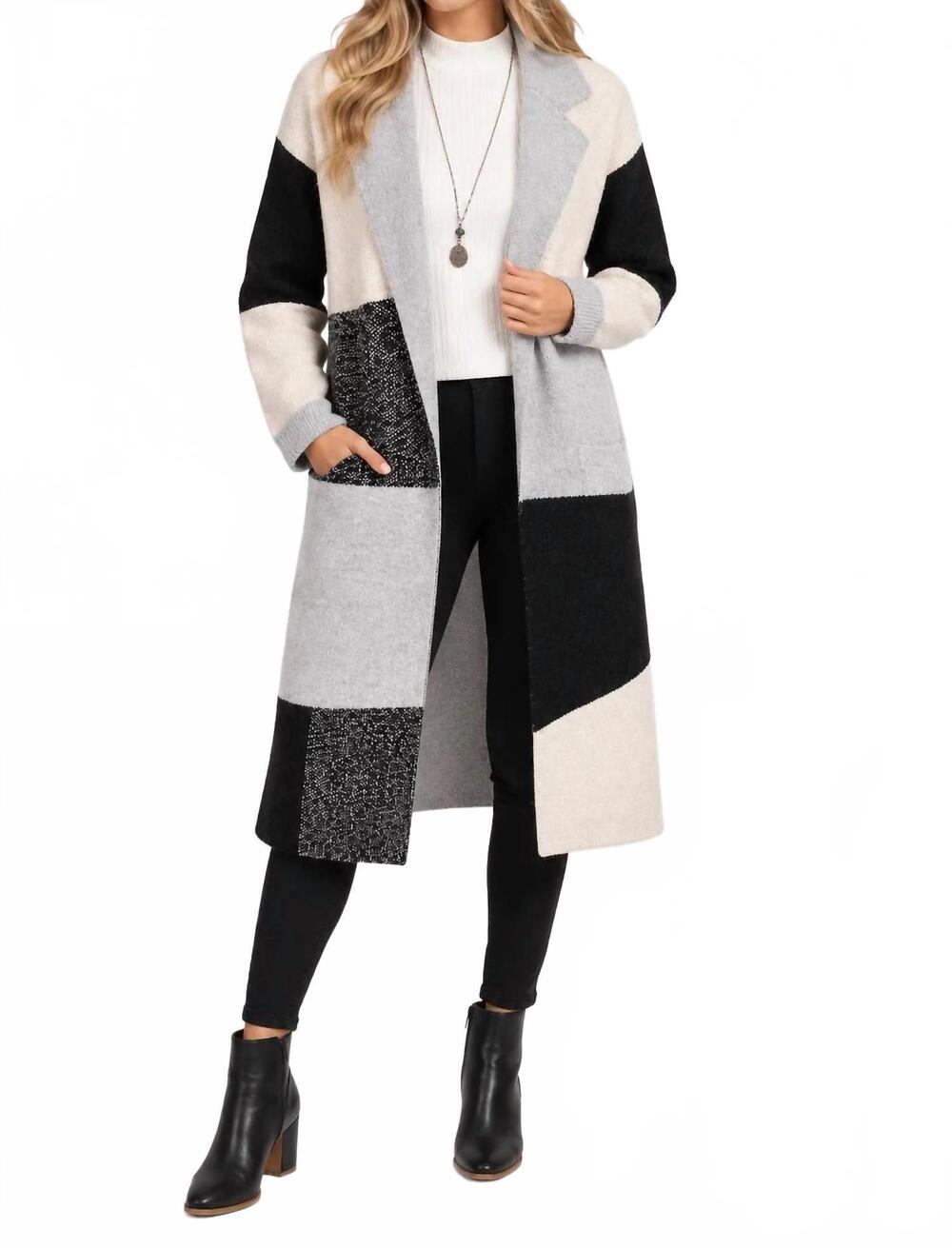 NEW PAPILLON color block coatigan with pockets in gray